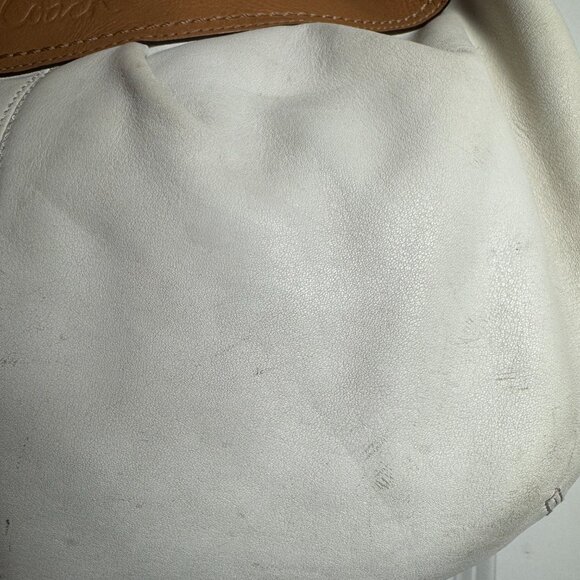 Authentic Coach F13731 White Leather Hobo Bag Tan Trim Zip Shoulder Purse - Picture 6 of 14